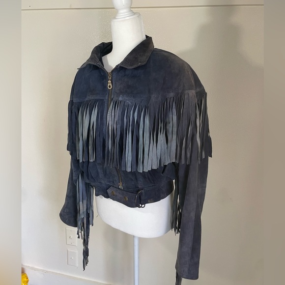 Trails Jackets & Blazers - Vintage Trails Blue Leather Cowboy Western Fringe Jacket